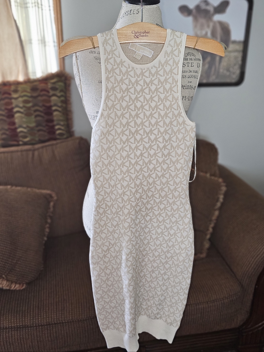 Michael Kors Beige Logo Knit Tank Dress